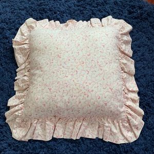 Waverly white and pink patterned frilled pillow